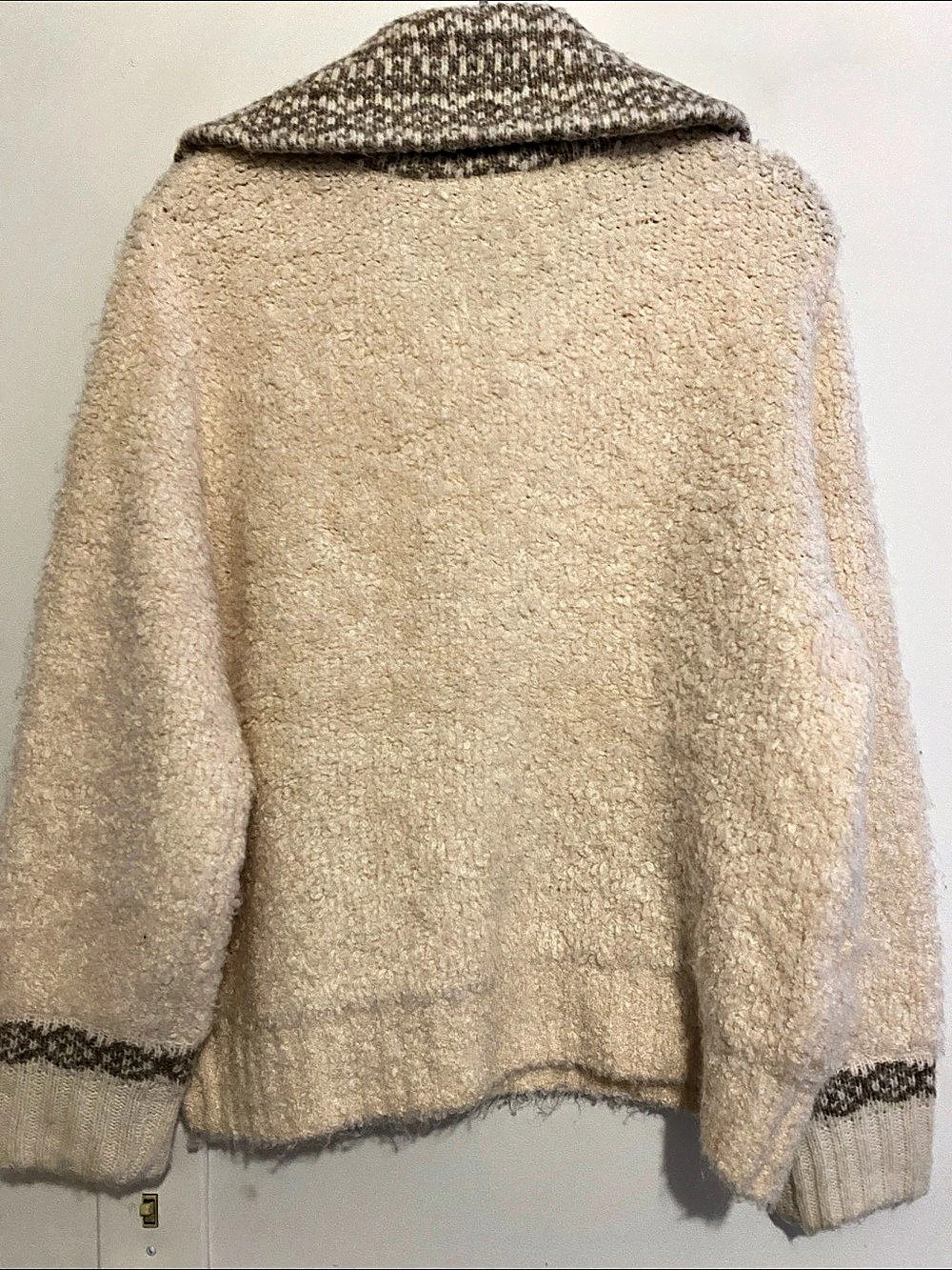 Elie Tahari Bouclé Quarter-Zip Sweater in Cream & Brown Medium Like New - Picture 4 of 9